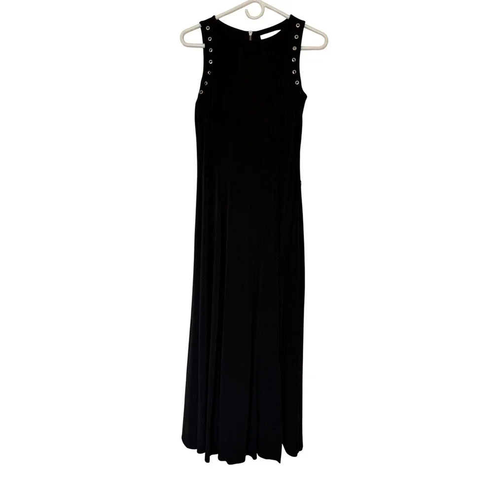 Michael Kors Black Jersey Grommet Maxi Dress Stretch Slim Fit Edgy Sleeveless S